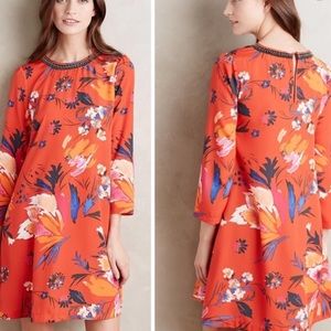 Anthropologie Maeve Beaded Neck Floral Dress